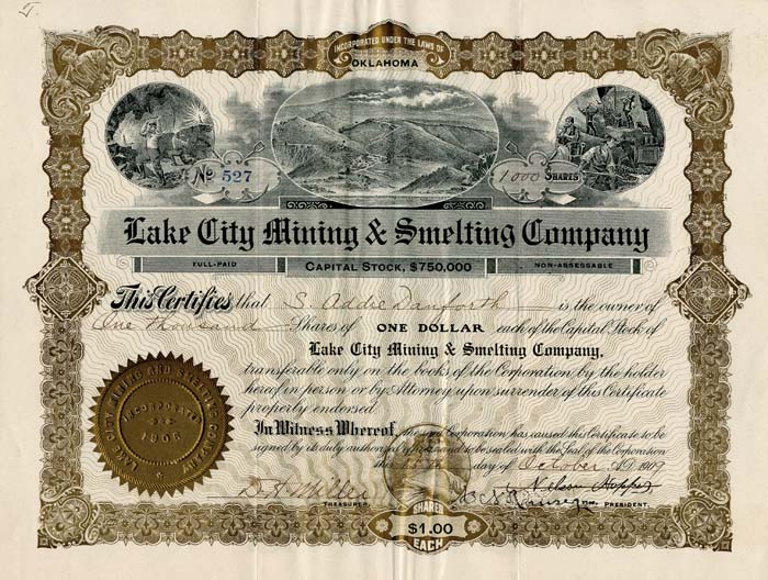 Lake City Mining and Smelting Co. - Stock Certificate